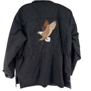 Vintage Walls Coat Mens XLT Black Parka Eagle Embroidered Western USA 90s
